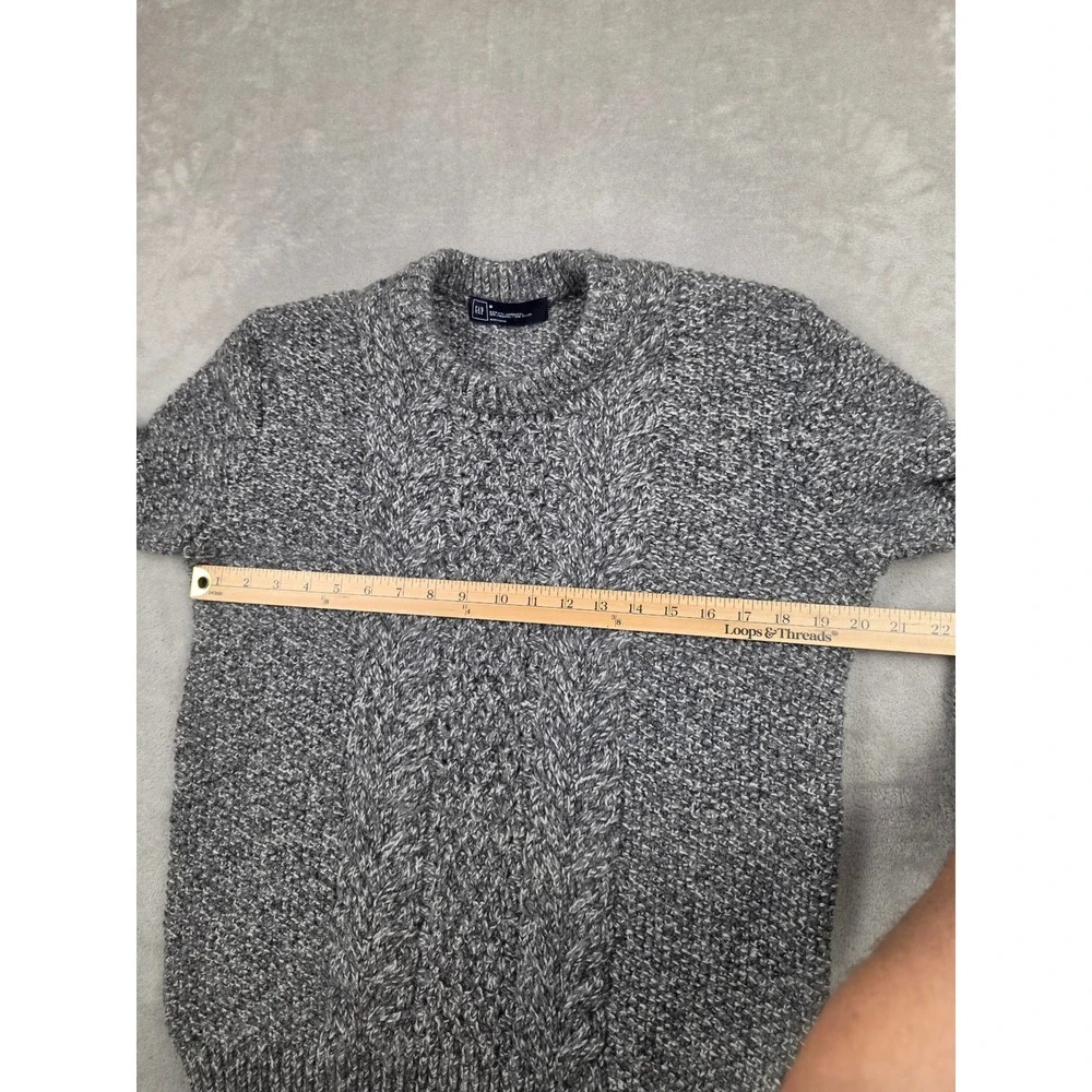 Gap Marled Chunky Cable Knit Sweater Mens M Gray Lambswool Nylon Crewneck *Read